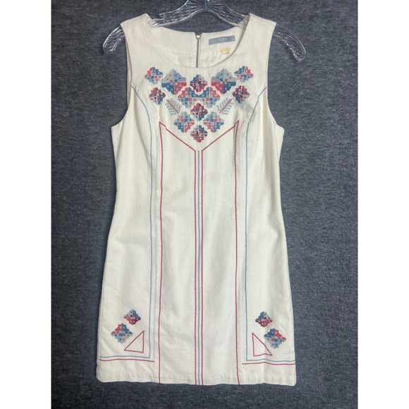 Tart Dresses & Skirts - TART Womens XS White Embroidered Cotton Sleeveless Mini Shift Dress T10322N585